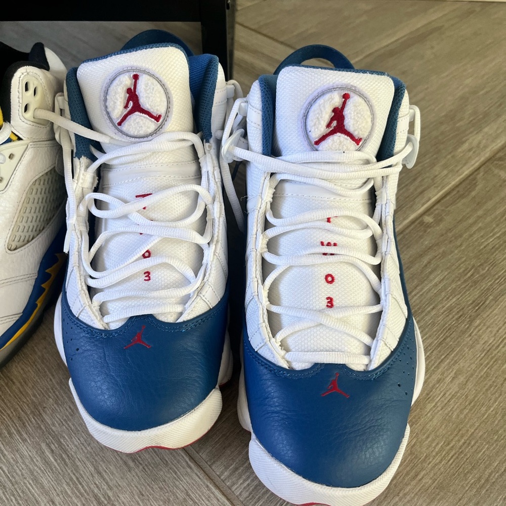 Nike White and Blue Jordans